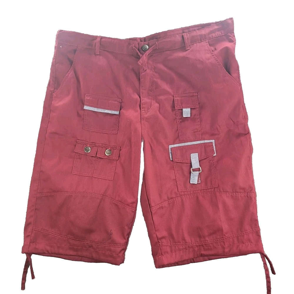 Vintage Red Ape Cargo Shorts Maroon Mens 42 Utility Pockets Drawstring Y2K 90s